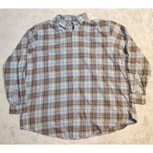 Brooks Brothers 3XLT Long Sleeve Button Up Cotton Plaid Brown Blue Shirt